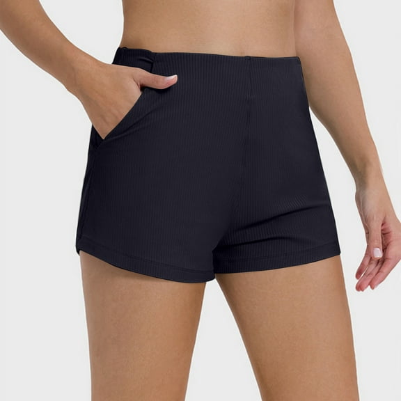 ZZwxWA Mid-Rise Casual Shorts for Women with Pockets 2025 Summer Trendy Shorts Elastic Waist Ribbed Shorts