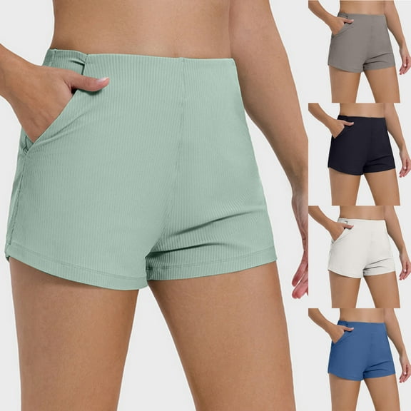 ZZwxWA Mid-Rise Casual Shorts for Women with Pockets 2025 Summer Trendy Shorts Elastic Waist Ribbed Shorts