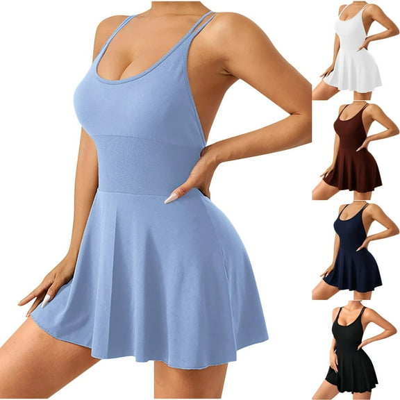 ZZwxWA Mini Dresses for Women Trendy Sleeveless Round Neck Tennis Shorts Dress Casual Open Back Workout Athletic Dresses