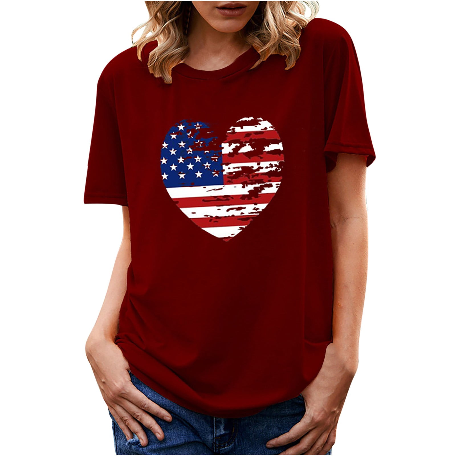 ZZwxWA My Order Womens Tops Women's Summer Round Neck Independence Day