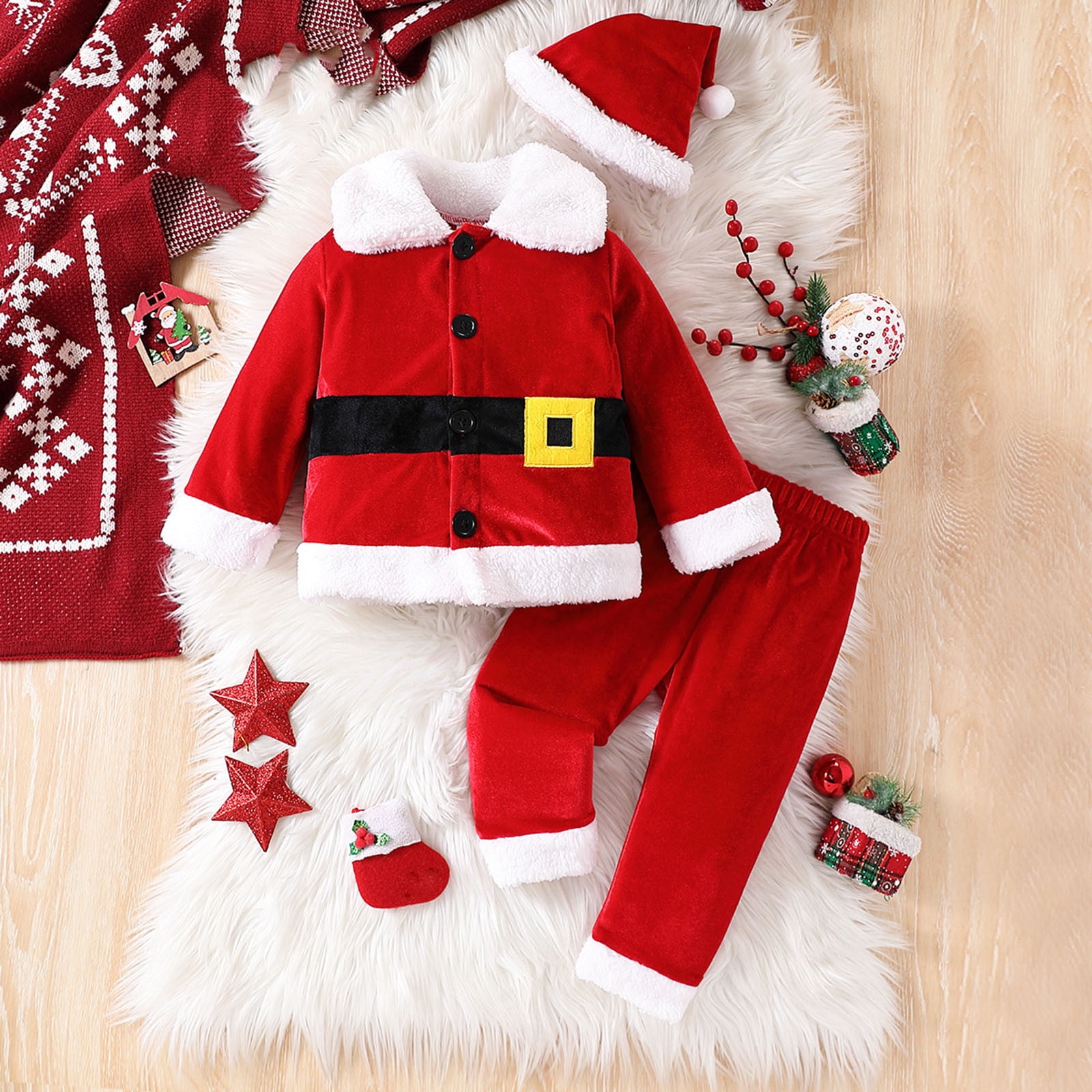 ZZwxWA Newborn Infant Christmas Top Pants Hat Outfits Baby Boys Girls