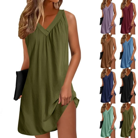 ZZwxWA Nightgown for Women Sleeveless Sleepwear Lightweight Racerback Sleep Shirt Pleated V Neck Night Dress Short Chemise