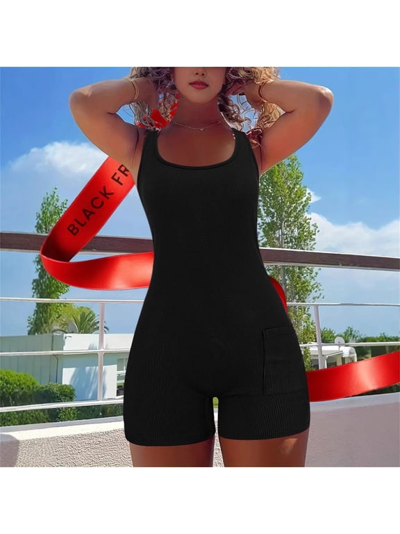 One Piece Jumpsuits for Women Unitard Bodysuits Workout Seamless Shorts Rompers Yoga Sleeveless Bodycon Outfits Sports Clothing Solid Color