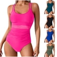 thumbnail image 1 of ZZwxWA One Piece Swimsuit Women Belly Control High Waist Ruched Mesh Bathing Suits Modest Slimming Sexy Square Neck Swimwear Solid Color, 1 of 7