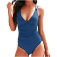 thumbnail image 1 of ZZwxWA One Piece Swimsuit Women Double Strap Ruched Bathing Suit Sexy Deep V Neck Belly Control Swimwear 2025, 1 of 6