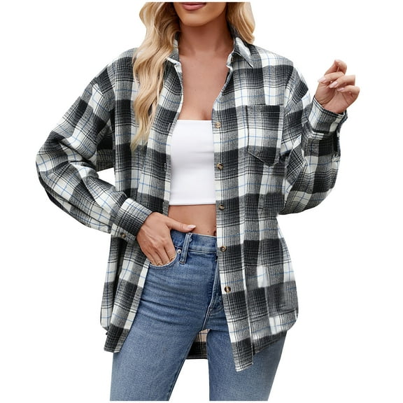 ZZwxWA Oversized Flannel Shirt Women Long Sleeve Plaid Button Buffalo Shirt Blouse Tops with Pocket Womens Spring Fall Casual Jacket Tops My Order