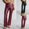 thumbnail image 1 of ZZwxWA PU Leather Dress Pants for Women Stretch Slim Fit Elegant High Waisted Versatile Straight Work Pants with Pockets, 1 of 6
