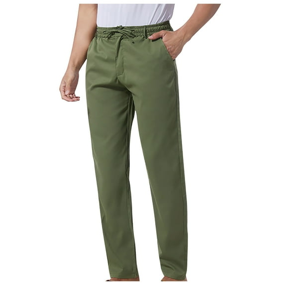 ZZwxWA Pants Men Fashion Elastic Drawstring with Pocket Casual Slim Breathable Comfy Homewear Solid Straight Full Pants Mid Waist Trousers Green XXL