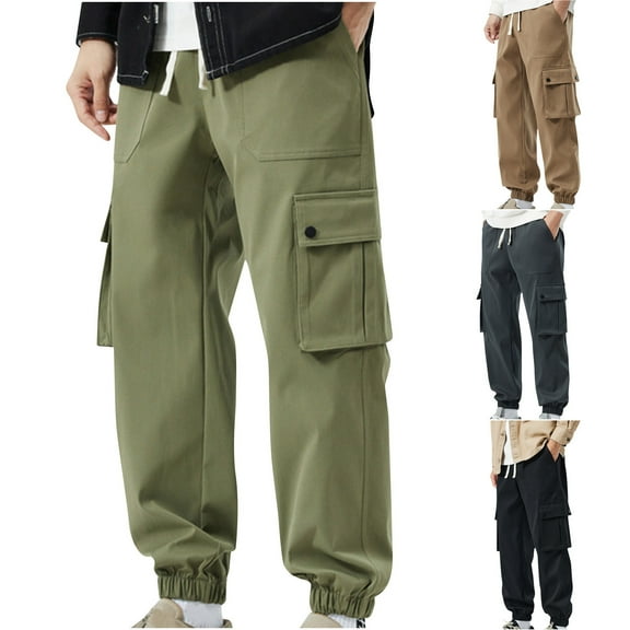 ZZwxWA Pants for Men Men Outdoors Fashion Solid Casual Elastic Waist Pocket Cargo Pants Linen Pants Men Sale
