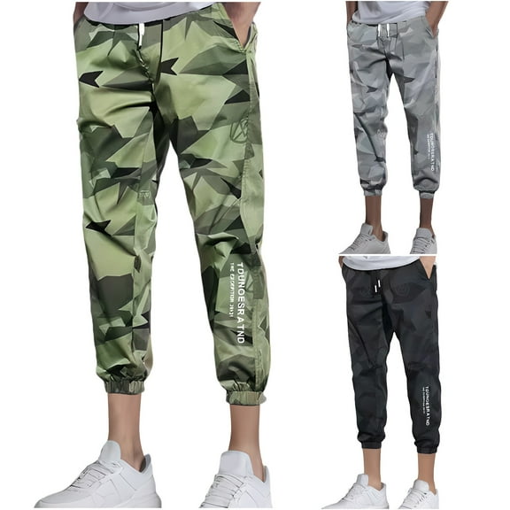 ZZwxWA Pants for Men Men's Fashion Trend Casual Loose Sports Elastic Belt Nine-point Trousers Jeans for Men
