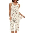 thumbnail image 1 of ZZwxWA Pjs Sets for Women, Fashion Woman Round Neck Printing Sleeveless Blouse +Shorts Pants Elastic Waist Pajama Sets Sale, 1 of 7