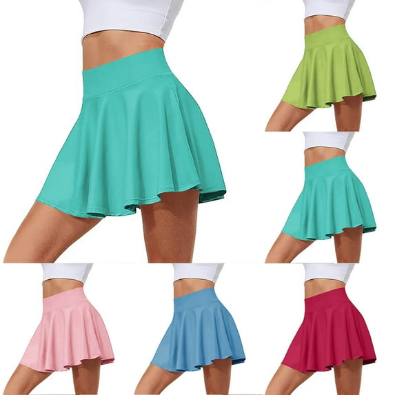 ZZwxWA Pleated Tennis Skirts for Women High Waisted Golf Yoga Shorts Belly Control Skirts with Shorts Pockets Lightweight Pure Color
