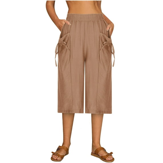ZZwxWA Plus Size Capris for Women Summer Wide Leg Casual Pants Loose Fit Cropped Workout Pants with Pockets Drawstring