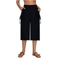 thumbnail image 1 of ZZwxWA Plus Size Capris for Women Summer Wide Leg Casual Pants Loose Fit Cropped Workout Pants with Pockets Drawstring, 1 of 6