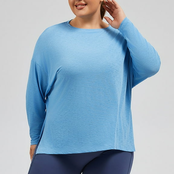 ZZwxWA Plus Size Tops for Womens Crewneck Blouses Long Sleeve Shirts Breathable Shirt Fast Dry Workout Hiking Tops for Women