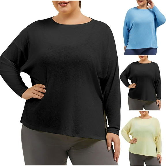 ZZwxWA Plus Size Tops for Womens Crewneck Blouses Long Sleeve Shirts Breathable Shirt Fast Dry Workout Hiking Tops for Women