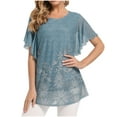 thumbnail image 1 of ZZwxWA Plus Size Womens Tops Chiffon Ruffle Short Sleeve Crew Neck Blouses Mesh Shirts Loose Flowy Tunics Tops Floral Print Summer Women's Tshirts Elegant, 1 of 6