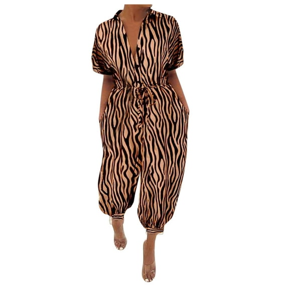 ZZwxWA Rompers for Women Casual Women Lady Bandage Lapel Slim Long Button Rompers Long Pants Jumpsuits Trousers Women's Jumpsuits, Rompers & Overalls Tax Free Weekend