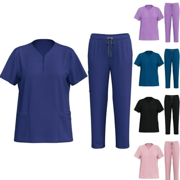 ZZwxWA Scrubs Medical Uniform Women and Men Scrubs Set Medical Scrubs Top and Pants V-Neck Solid Color Scrubs Sets