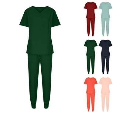 ZZwxWA Scrubs for Women Set Jogger Pants Zipper Two Piece Tops and Pants O Neck Stretchy Nurse Working Uniform with Pocket Womens Solid 2 Piece Sets Up to 60% Off