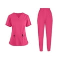 thumbnail image 1 of ZZwxWA Short Sleeve Scrubs for Women Sets Nursing Uniform - Stretch V-Neck Top & Joggers Pants Workwear with Pockets Solid 2 Piece Sets up to 60% Off, 1 of 7