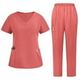 thumbnail image 1 of ZZwxWA Scrubs for Women Set 2025 Fall Medical Uniform Stretch V-Neck Scrub Top & Jogger Pant with Pockets, 1 of 3