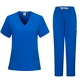 thumbnail image 1 of ZZwxWA Scrubs for Women Set Modern V Neck Scrub Top & Cargo Pants Solid Color Nursing Scrubs with 6 Pockets, 1 of 3
