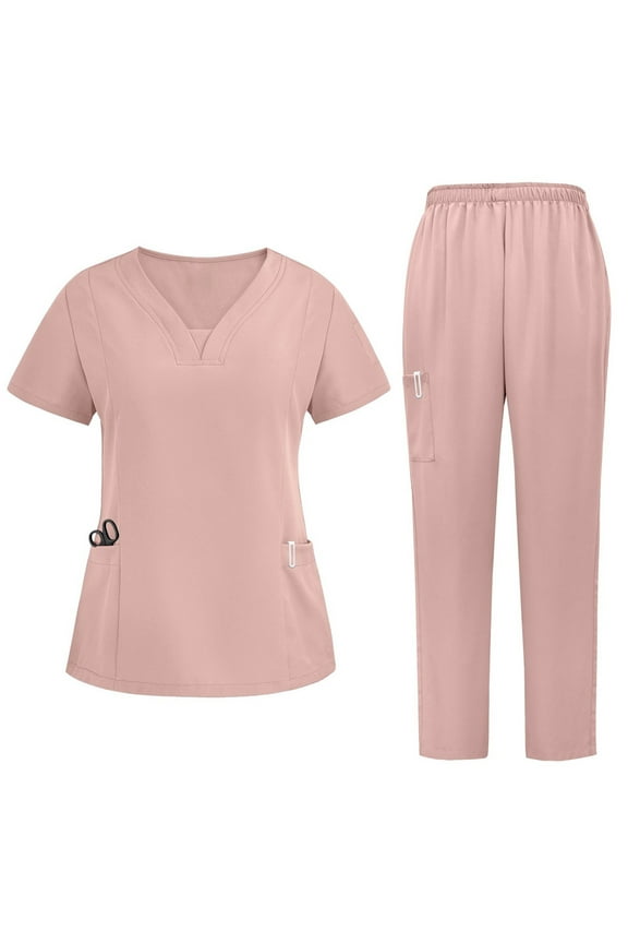 Scrubs for Women Set V-Neck Top & Pants 2 Piece Sets Medical Scrubs Nurse Uniform Clinical Modern Suit with 3 Pockets