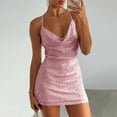 thumbnail image 1 of ZZwxWA Sequin Dress for Women Sexy Spaghetti Strap Sparkly Mini Dresses V Neck Backless Bodycon Ruched Glitter Party Club Outfits, 1 of 4