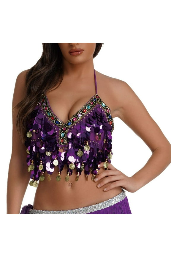 Sequin Halter Bra Top Salsa Belly Dance Boho Festival Clubbing Tribal Bra Tops
