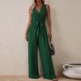 thumbnail image 1 of ZZwxWA Sexy Jumpsuits for Women Linen Deep V Neck Sleeveless Belted Loose Fit Overalls Wrap Baggy Wide Leg Summer Beach Flowy Pants, 1 of 4