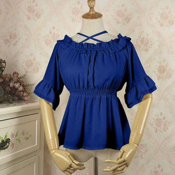 ZZwxWA Shirt for Women Short Sleeve Cold Shoulder Tunic Blouse Summer Tops Ruffle Hem Vintage Dressy Tshirt Cocktail Party