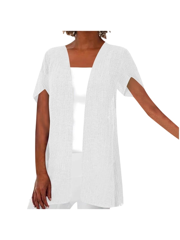 Short Sleeve Cardigan for Women Lightweight Linen Cotton Summer Cardigans Casual Loose Open Front Thin Sweaters Jacket Tax Free Weekend Clearance