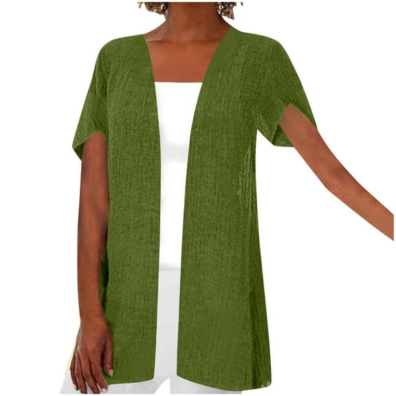 ZZwxWA Short Sleeve Cardigan for Women Lightweight Linen Cotton Summer Cardigans Casual Loose Open Front Thin Sweaters Jacket Tax Free Weekend
