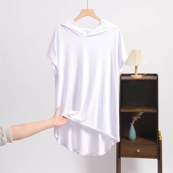 ZZwxWA Short Sleeve Hoodies for Women Casual 2025 Summer Tops Soft Modal Loose Solid Color Loungewear Tee Shirts