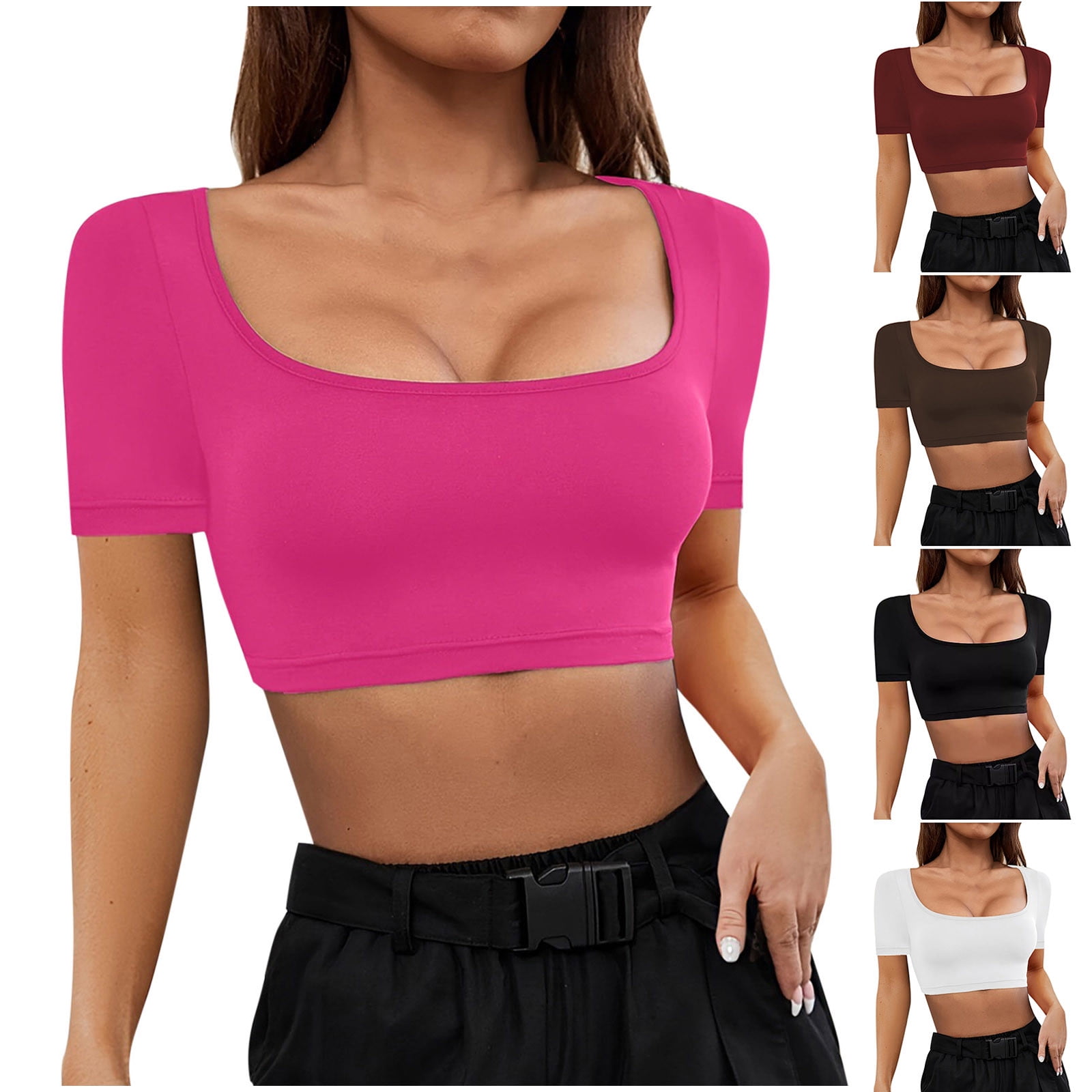 Women's Short Sleeve Square Neck Crop Top main image 0