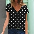 thumbnail image 1 of ZZwxWA Short Sleeve V Neck Polka Dots Print Tops For Women Relaxed Fit Cute Blouse Fashion And Comfy Summer Pullover T-Shirt Black M, 1 of 5