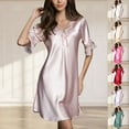 thumbnail image 1 of ZZwxWA Silk Pajamas for Women Ruffle Half Sleeve V Neck Nightdress Mini Dress 2025 Sexy Satin Sleepwear Nightshirt Sleepdress, 1 of 5