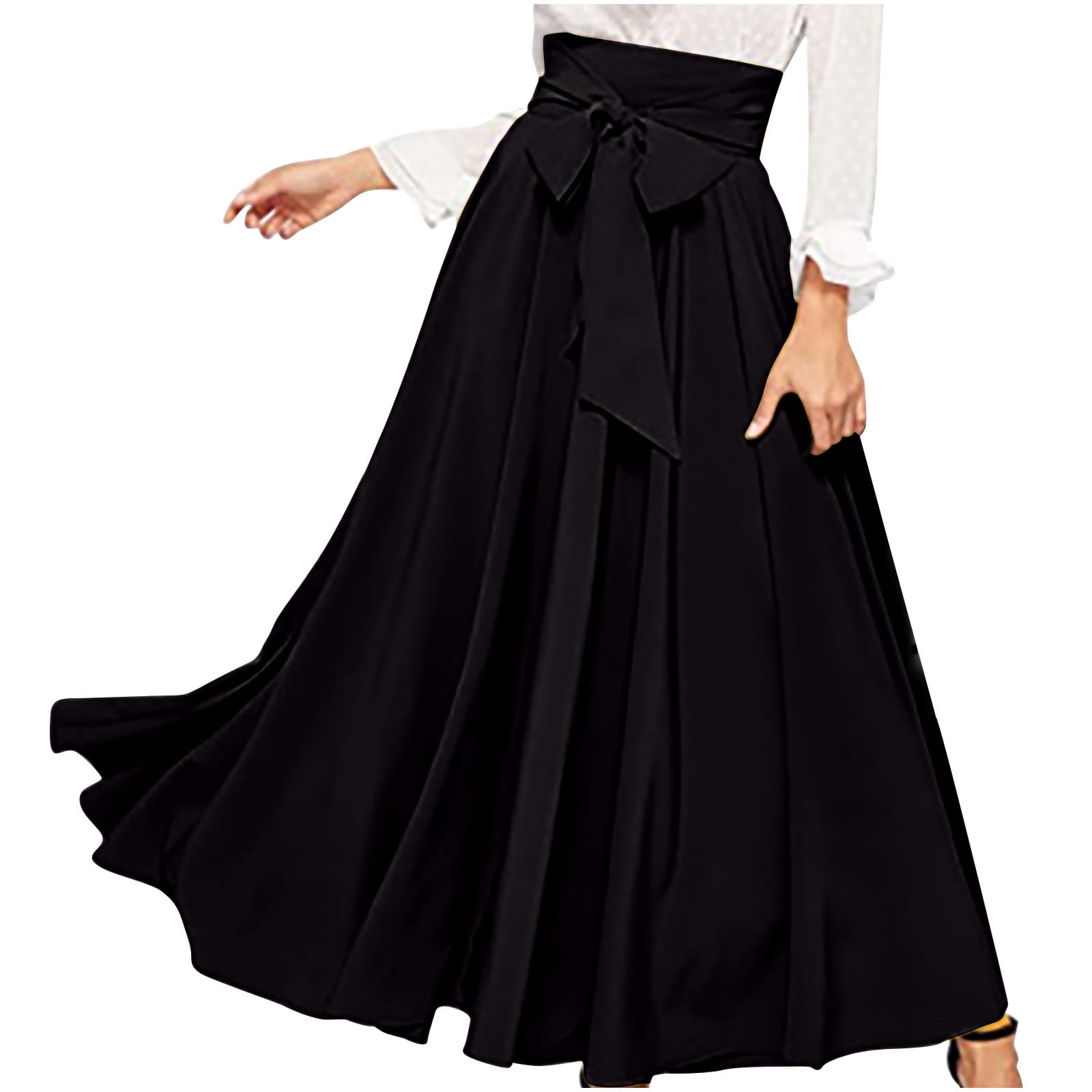 Women's Skirt long flared elegant with bow tie, high waist, casual main image 0