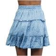 thumbnail image 1 of ZZwxWA Skirts Women Floral Print Fashion Fold Pleated Edge A-Line Confortable Summer Vacation Beach Cute Party Elastic Drawstring Flowy Skirt High Waist Skirts Sky Blue XXL, 1 of 6