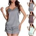 thumbnail image 1 of ZZwxWA Sleepwear Sets for Women V Neck Cami Tank Tops and Lace Trim Shorts Comfy Summer Lightweight Two Piece Pajamas Set, 1 of 4