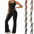 thumbnail image 1 of ZZwxWA Sleeveless Jumpsuit for Women Square Neck Wide Leg Full Length Romper Playsuit Yoga Bell Bottoms Jumpsuit Solid Color Womens Overalls, 1 of 7