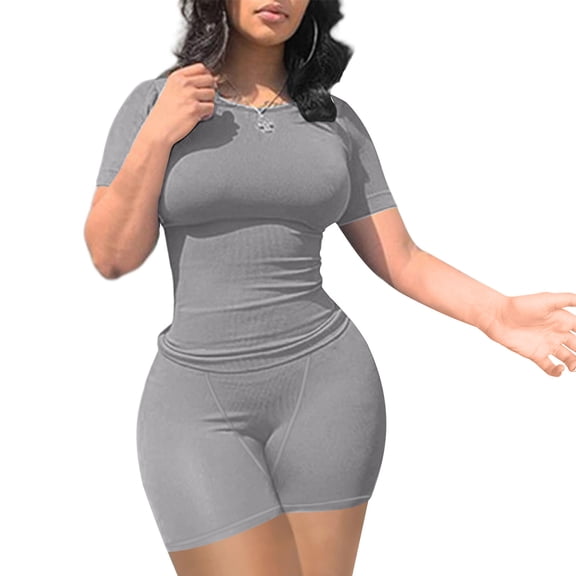 ZZwxWA Solid Color Womens Casual Workout Two Piece Outfits for Women Short Sleeve T-shirt Elastic High Waist Shorts Sets Streetwear