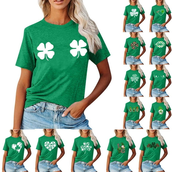 ZZwxWA St Patricks Day Shirt Green Shirts for Women Shamrock Womens Plus Size Tops Short Sleeve Casual Trendy