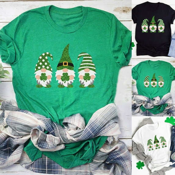 ZZwxWA St. Patricks Day Shirt for Womens Cute Gnomes T-Shirt Shamrock Printed Shirts Short Sleeve Graphic Tees Tops