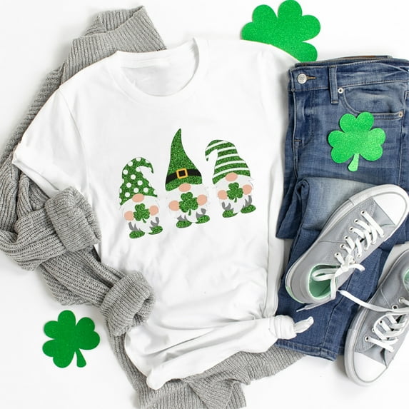 ZZwxWA St. Patricks Day Shirt for Womens Cute Gnomes T-Shirt Shamrock Printed Shirts Short Sleeve Graphic Tees Tops