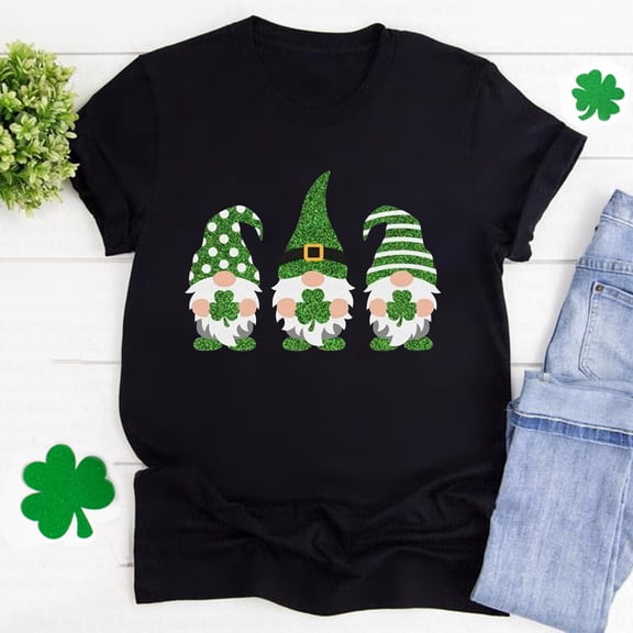 ZZwxWA St. Patricks Day Shirt for Womens Cute Gnomes T-Shirt Shamrock Printed Shirts Short Sleeve Graphic Tees Tops