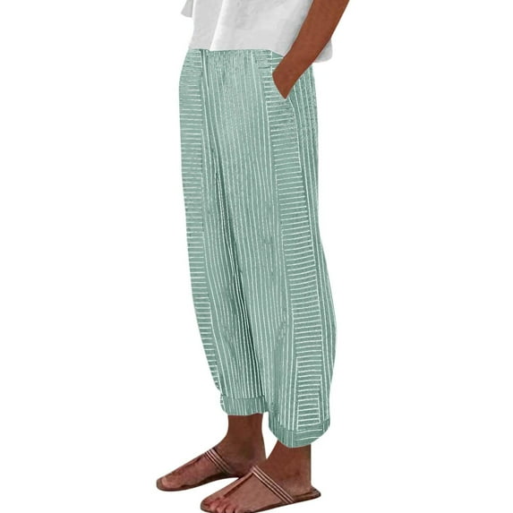 ZZwxWA Striped Print Trousers Soft Touch Women Pants Women's Elastic Women's Baggy Drawstring Linen Pants Cotton Elastic Waist Wide Leg Casual Joggers Solid Lounge Trousers with Pockets