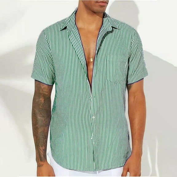 ZZwxWA Striped Shirt for Men Short Sleeve Casual Button Down Shirt Slim Fit Retro Style Lapel Summer Stripe Tops Online Shopping