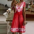 thumbnail image 1 of ZZwxWA Summer Dress, Sundresses for Women, Womens Summer Dresses Midi Dresses for Women Casual Wave V Neck Fashion Print Short Sleeve Beach Party Dress, 1 of 7